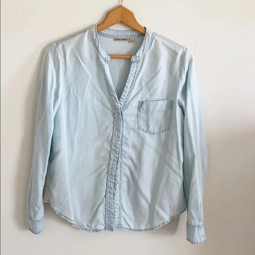 Anthropologie Light Blue Button-Front Long Sleeve Top